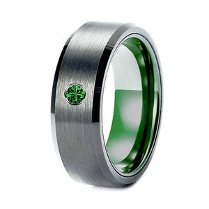 Black & Green Tungsten Wedding Band | Men’s Engagement Ring | Emerald-Inspired Ring | His Promise Ring | Durable Tungsten Carbide Ring, 8mm