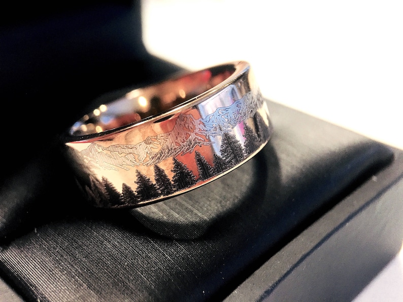 Wedding Bands Fir Trees in Mountains Forest landscape Etsy
