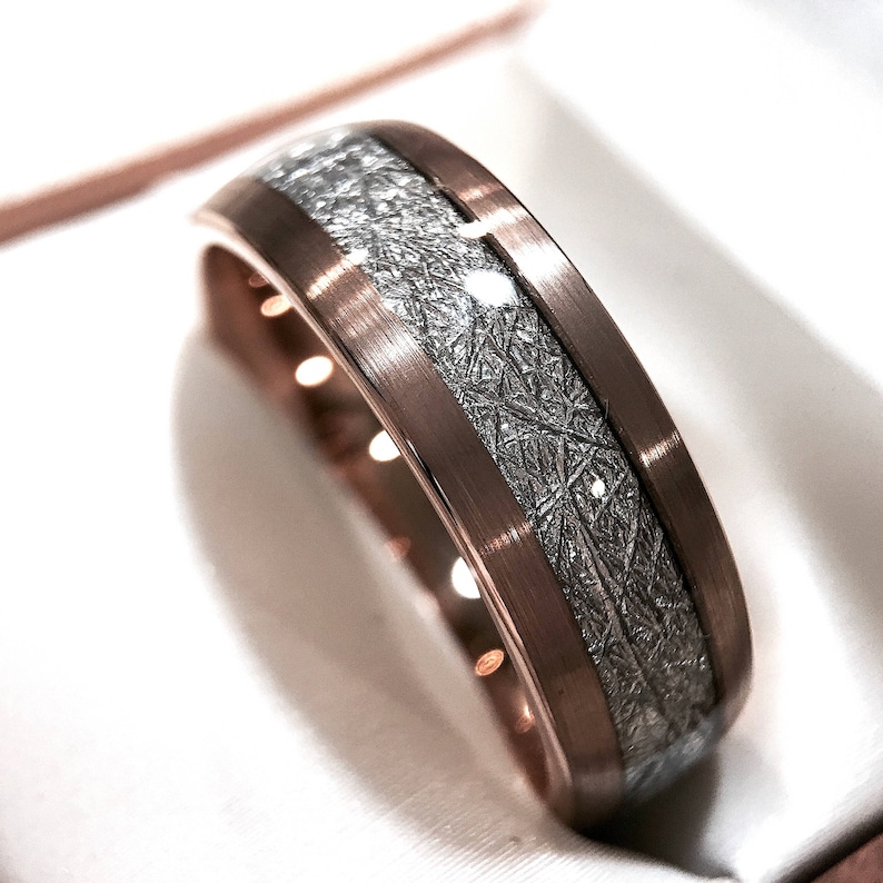 Meteorite Ring His and Hers Rose Gold Wedding Band