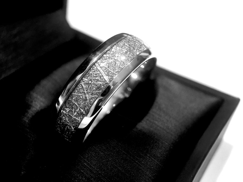 Tungsten Ring, Meteorite Ring, Men's Tungsten Ring, Women Tungsten Ring, Meteorite Inlay Ring, Wedding Bands, Tungsten Carbide Rings, Bands image 5