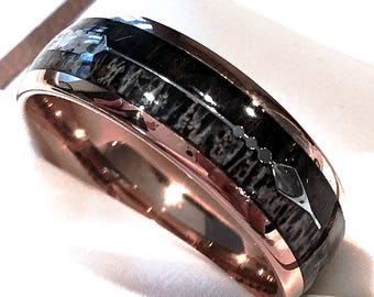 Mens Tungsten Ring, Antler and Wood Wedding Band, Mens Tungsten Band, Arrow Inlay Ring, Mens Wedding Band, Mens Ring, His Hers Promise Ring