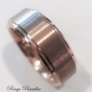 Rose Gold Tungsten Wedding Band | His and Hers Promise Ring | Brushed Center with Polished Stepped Edge | 6mm and 8mm | Commented Ring