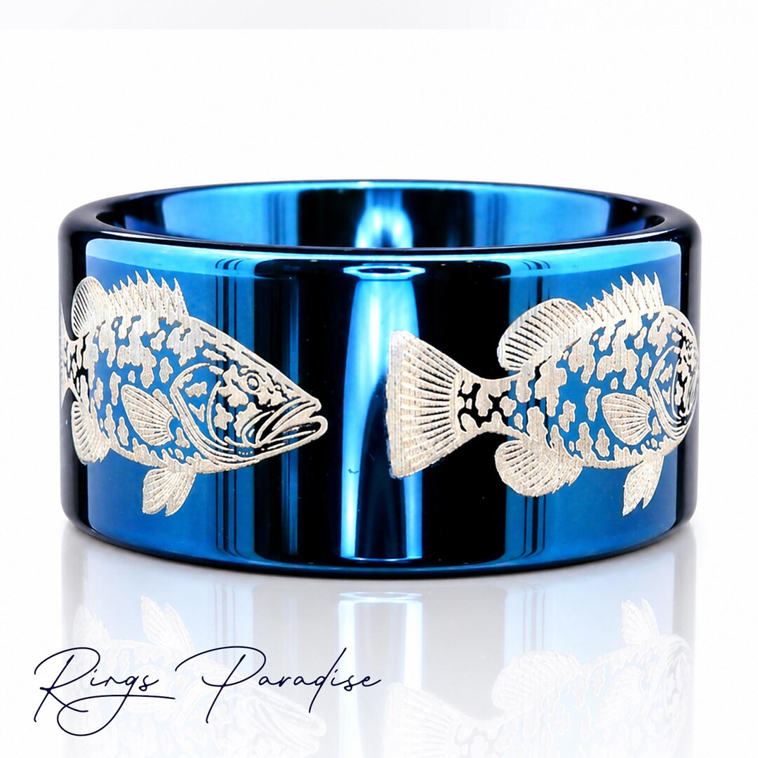 Grouper Fish Ring | Blue Tungsten Ring | Mens Wedding Band | Custom ...