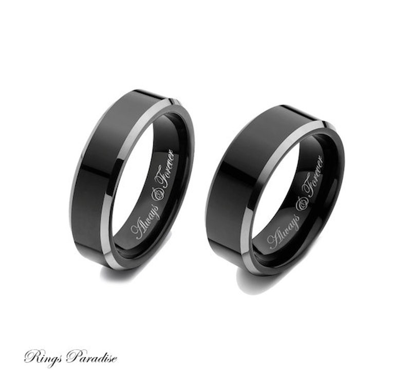 Wedding Band Sets Black Tungsten Engagement Rings Tungsten Etsy