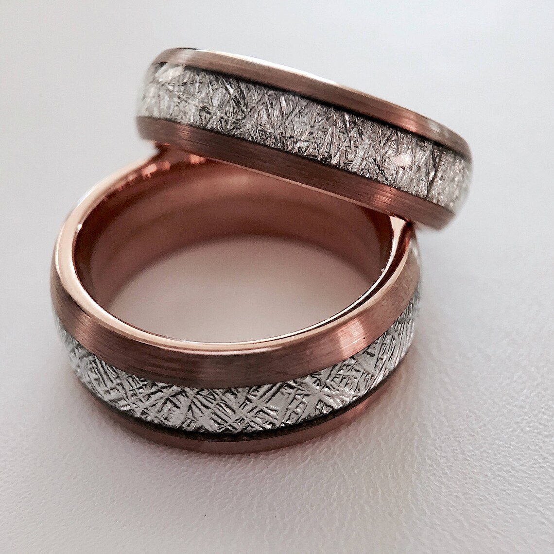 Meteorite Ring Men Engagement Rose Gold Meteorite Ring Brushed Etsy