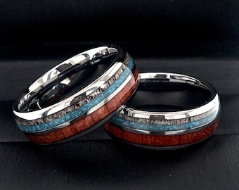 Men Wedding Bands, His and Her PromiseRing, Tungsten Ring, Turquoise, Wood, Antler Ring, Engagement Ring, Unique Rings by Rings Paradise