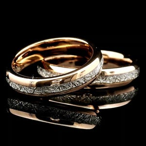 Rose Gold Tungsten Carbide Wedding Band: Meteorite Inlay, Free Engraving, 4mm, 6mm, 8mm