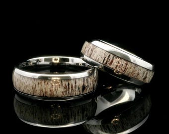 8mm Antler Inlay Wedding Band | Dome Tungsten Ring | Nature-Inspired Men’s Ring | Comfort Fit Ring | Rustic Promise Ring | Gift for Him
