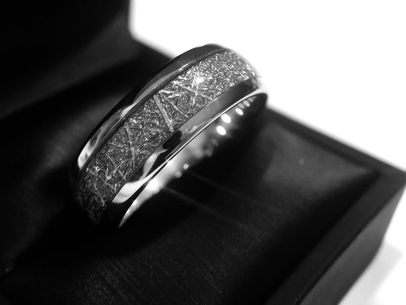 Tungsten Ring, Meteorite Ring, Men's Tungsten Ring, Women Tungsten Ring, Meteorite Inlay Ring, Wedding Bands, Tungsten Carbide Rings, Bands image 7