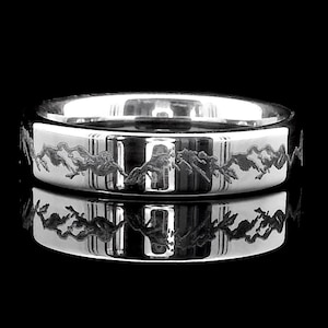 Mountain Range Pattern Engraved Tungsten Carbide Rings for Men and Women – Perfect for Wedding or Engagement