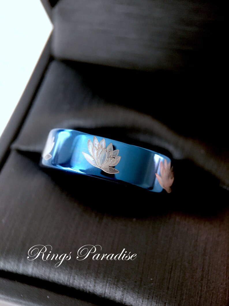 6mm Blue Lotus Wedding Band Lotus Engagement Ring Lotus Etsy