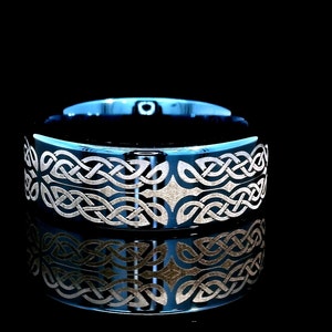 Blue Tungsten Celtic Claddagh Ring - Unique Men&#39;s and Women&#39;s Wedding Band | Promise Ring | Irish Jewelry | Hypoallergenic | Comfort fit 8mm