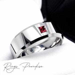 Mens Tungsten Wedding Band | Silver Gemstone Ring - 8mm