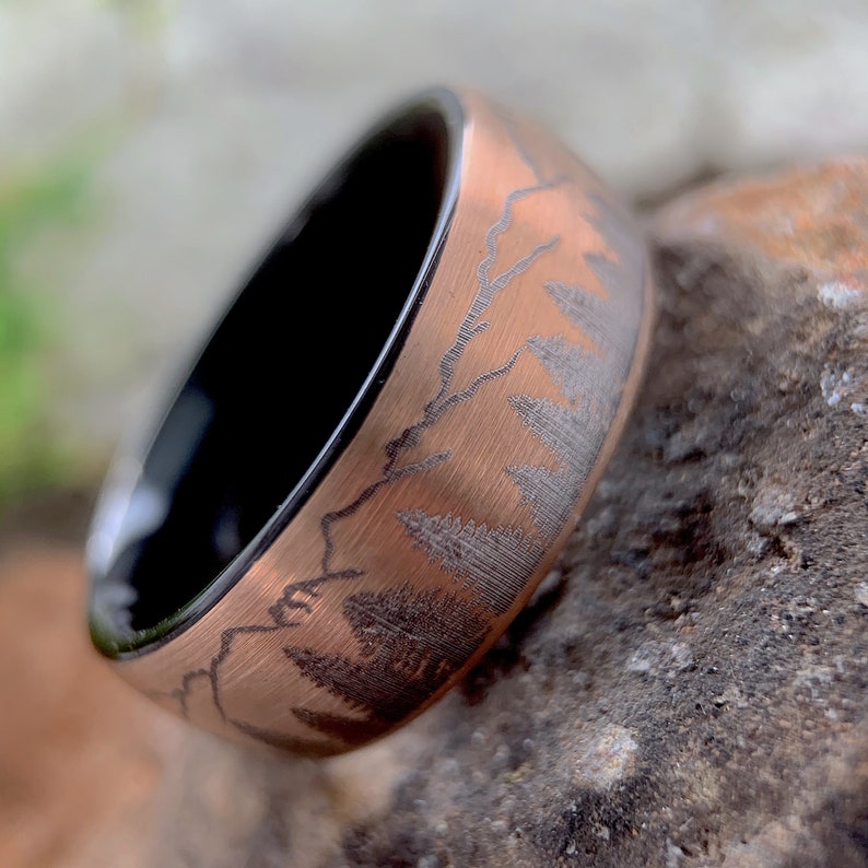 Men's Rings Fir Trees Ring Mens Tungsten Wedding Band - Etsy