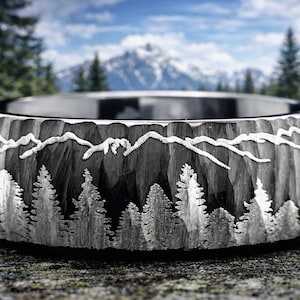 Black Hammered Tungsten Forest Ring | Pine Tree Mountain Band - 7mm,8mm,9mm
