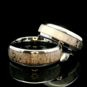 Tungsten Carbide Ring with Deer Antler Inlay – Rugged Elegance for Men and Women