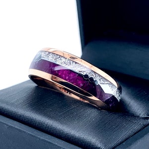 Matching Rings Set, Purple Agate and Meteorite Ring Mens Tungsten Ring, Arrows Ring, Rose Gold I Male Ring Ring for Women, Promise Rings image 8