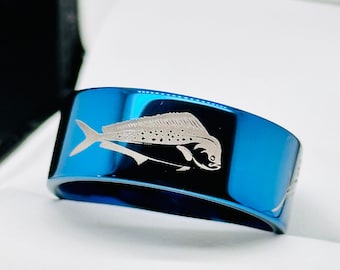 Sailfish, Marlin, Mahi Fish, Blue Tungsten Ring, Best Fisherman Gift, Fishing Gift, Mens Ring, Custom Engraved, Engagement Gift, Unique Ring