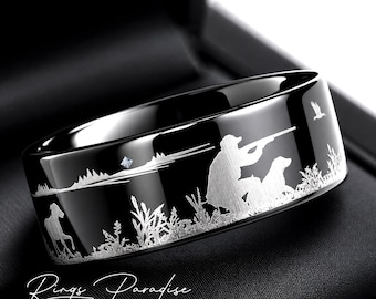 Black Tungsten Duck Hunting Ring: Fisherman Wedding Band, 8mm, 10mm, 12mm