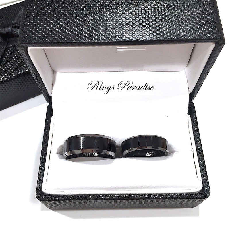 Wedding Band Sets Black Tungsten Engagement Rings Tungsten Etsy