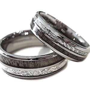 Matching Ring Set. Antler Ring,Real Antler Elk Ring, Men and Women Wedding Band, Meteorite Ring, Meteorite Ring Women, Mens Meteorite Ring
