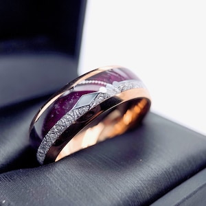 Matching Rings Set, Purple Agate and Meteorite Ring Mens Tungsten Ring, Arrows Ring, Rose Gold I Male Ring Ring for Women, Promise Rings image 9