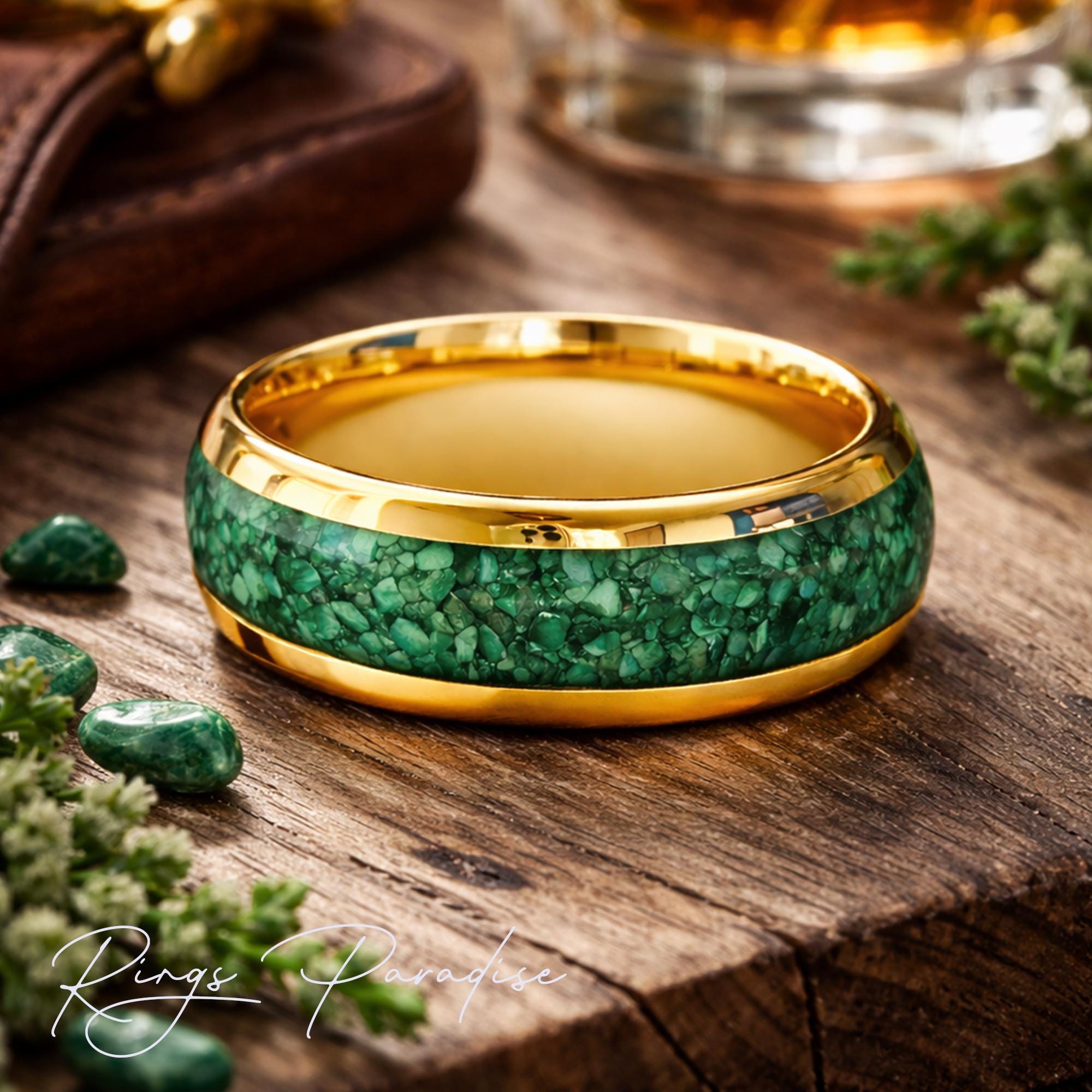 深緑の波紋 マラカイト原石リング マラカイト 指輪 リング クローバー
