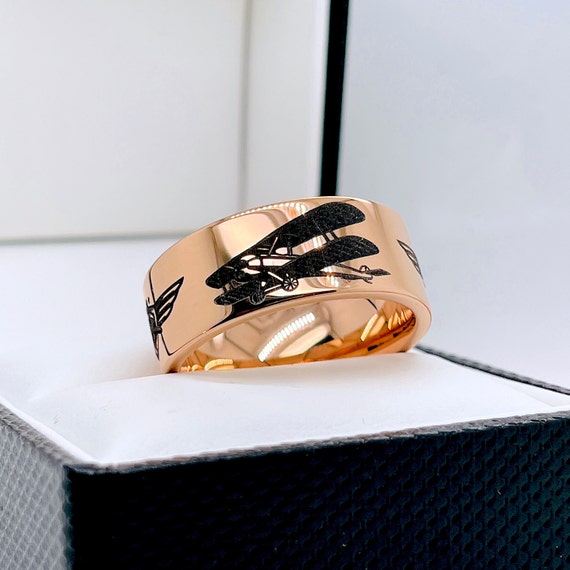Buy Rose Gold Tungsten Wedding Band: Airplane Engraved Aviator