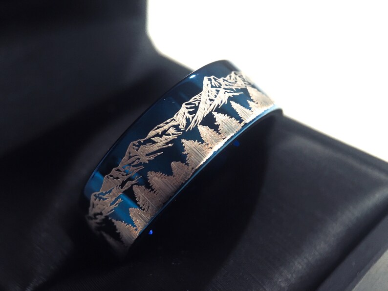 Wedding Bands Blue Tungsten Wedding Bands Fir Trees in Etsy