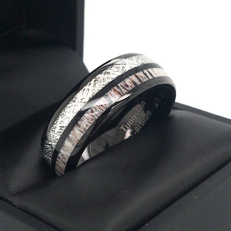 Black Tungsten Ring Meteorite Ring Mens Wedding Band