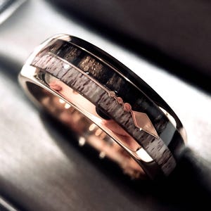 Antler Rose Gold Tungsten Ring with Arrow | 8mm Men’s Wedding Band | Women’s Engagement Ring | Nature Inspired His and Hers Rustic  Ring