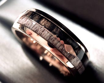 Antler Rose Gold Tungsten Ring with Arrow | 8mm Men’s Wedding Band | Women’s Engagement Ring | Nature Inspired His and Hers Rustic  Ring