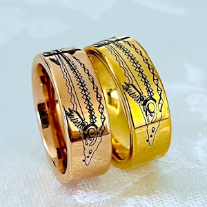 Engraved Sturgeon Tungsten Ring: Fishing Wedding Band