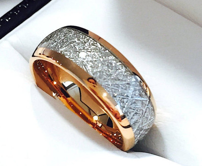 Rose Gold Meteorite Ring His and Hers Matching Wedding