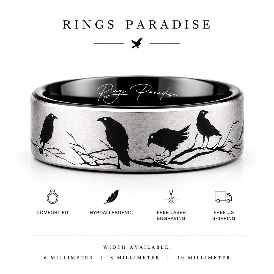 Engraved Ravens Black Tungsten Ring - Men's Wedding Band - Etsy