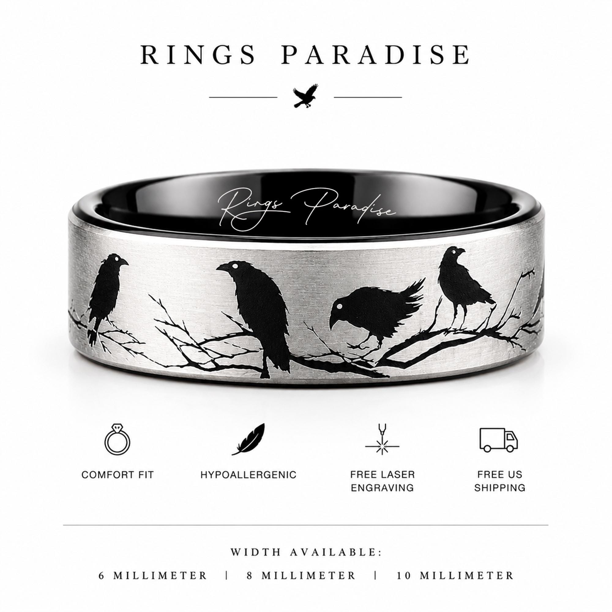 Engraved Ravens Black Tungsten Ring - Men's Wedding Band - Etsy