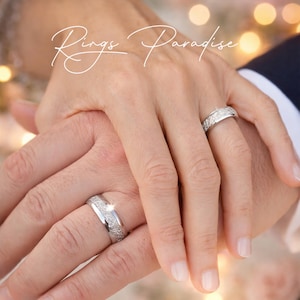 Silver Tungsten Meteorite Wedding Bands (His & Hers, Comfort Fit) - 4mm,6mm,7mm,8mm