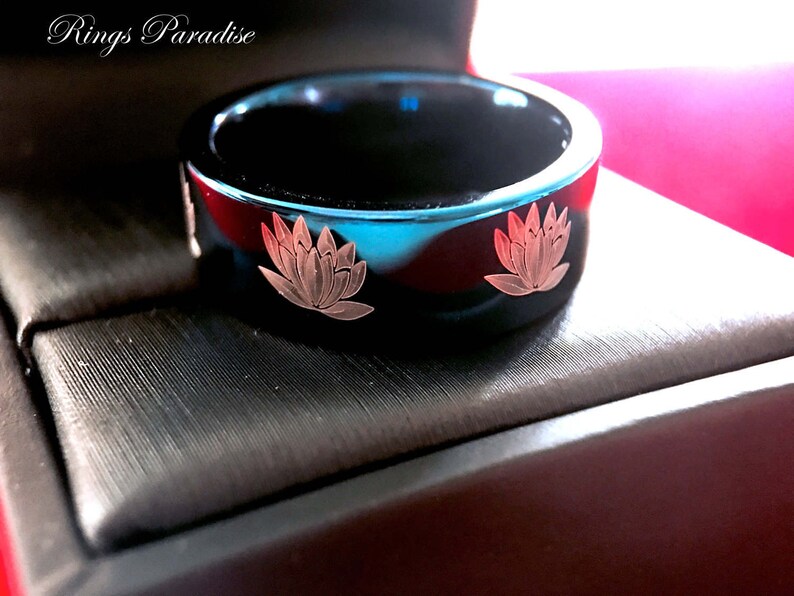 Blue Wedding Band Lotus Engagement Ring Lotus Ring Lotus Etsy