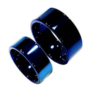 Blue Tungsten Carbide Wedding Bands | Unisex Engagement Rings | Custom Laser Engraving  | Durable Comfort Fit | 4mm, 6mm, 8mm, 10mm,12mm