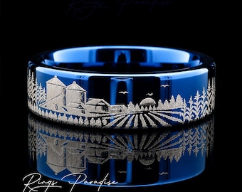 Fields of Legacy Ring | Farm Wedding Band |Tractor Ring | Rural Heritage Engraving |  6mm