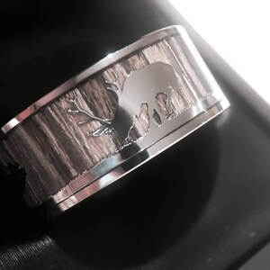Wedding Bands, Antler Ring, Deer Elks in Mountains Forest landscape, Mens and Women Ring, Tungsten Rings, Hunter Ring, Promise Ring, Band image 9