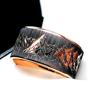 Tungsten Ring with Mountain Range Engraving | Nature Wedding Band | Unique Engagement Ring | Men’s & Women’s Outdoors Ring | Adventure Ring