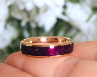 Purple Agate Ring, Mens Ring, Wedding Bands, His and Her Promise Rings, Engagement Rings, Rings for Women, Rose Gold Tungsten, Anniversary