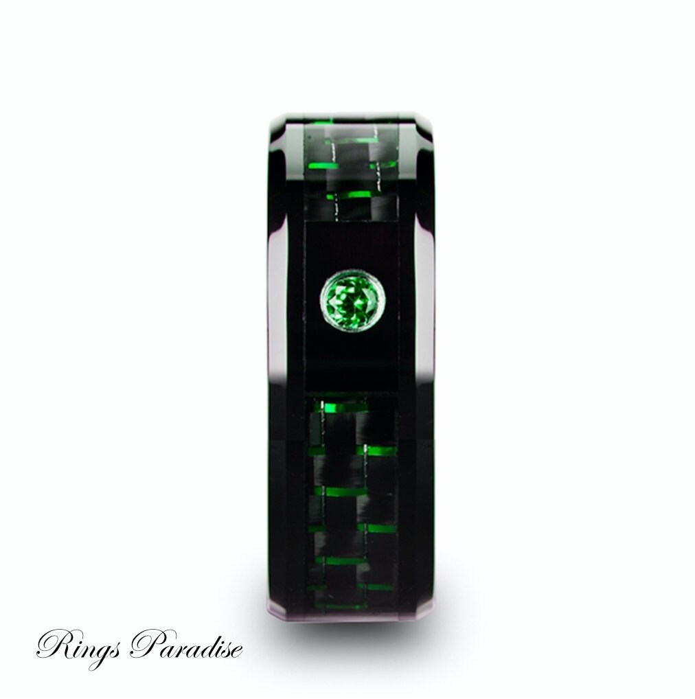 Ceramic Ring Emerald Stone Mens Black Ceramic Ring Green Etsy