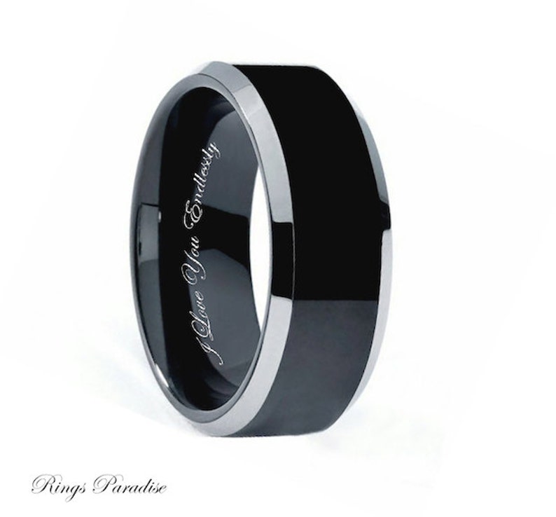 Wedding Band Sets Black Tungsten Engagement Rings Tungsten Etsy