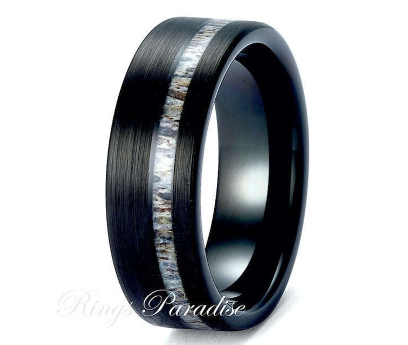 Mens Tungsten Ring Antler Wedding Band Engagement Rings Etsy
