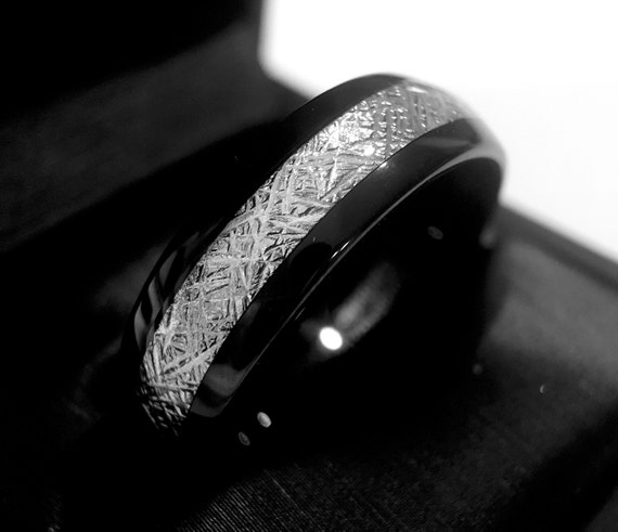 Black Tungsten Wedding Band His and Her Promise Ring Meteorite