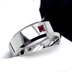 Red Ruby Stone Ring, Mens Wedding Band, His Promise Ring, Mens Tungsten Ring,  Mens Engagement Ring, Mens Ruby  Ring, Red Stone Ring, 8mm