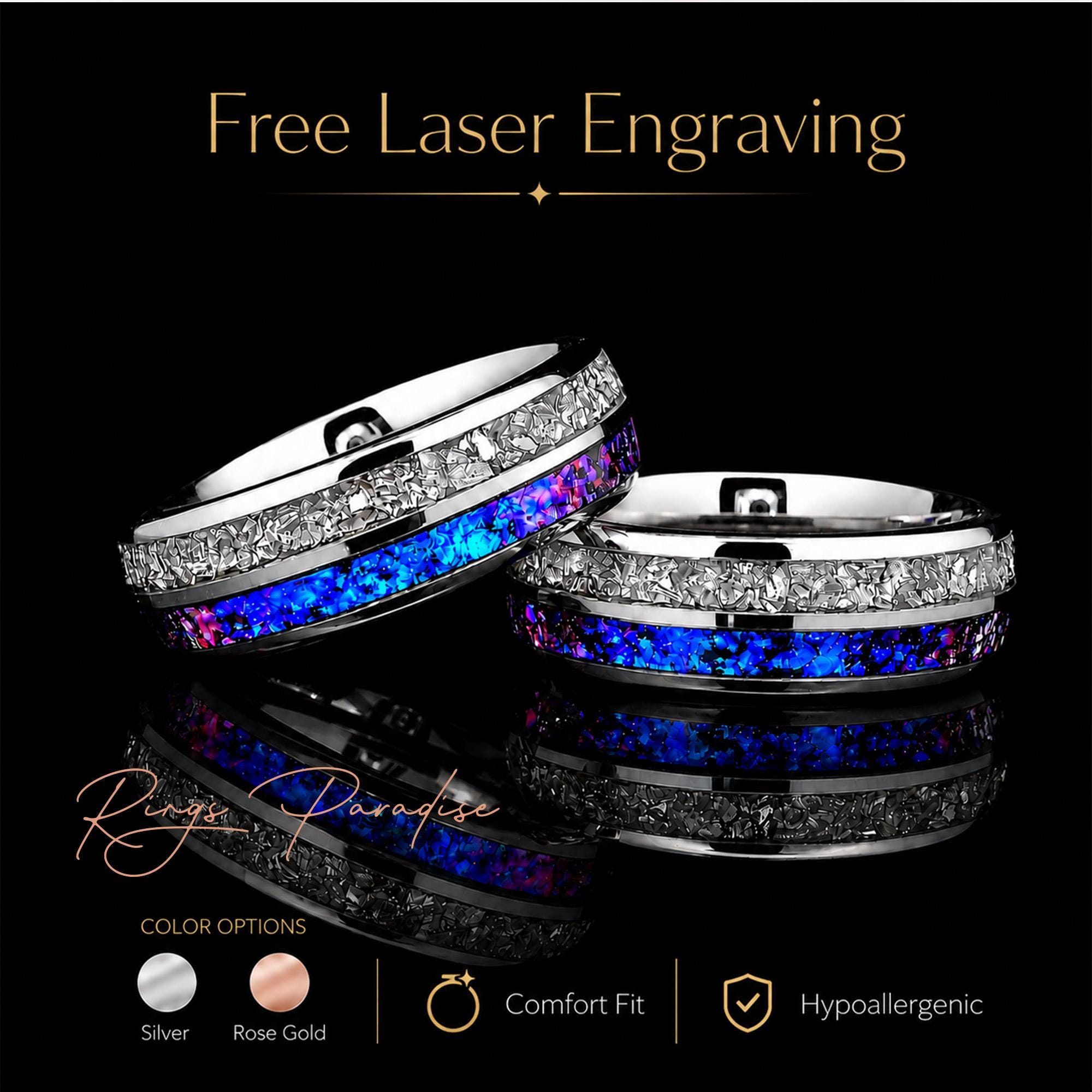 Nebula Stone Tungsten Wedding Ring Set With German Crystals (7mm