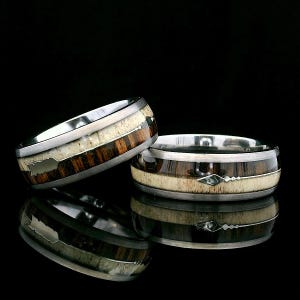 Wood & Antler Inlay Wedding Ring: Silver Arrow Tungsten Band - 8mm